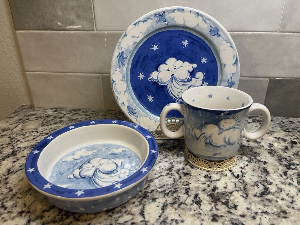 Johanna Bohoy “Puff” The Essex Collection Child’s Dinner Set Of 3 Clouds Wind
